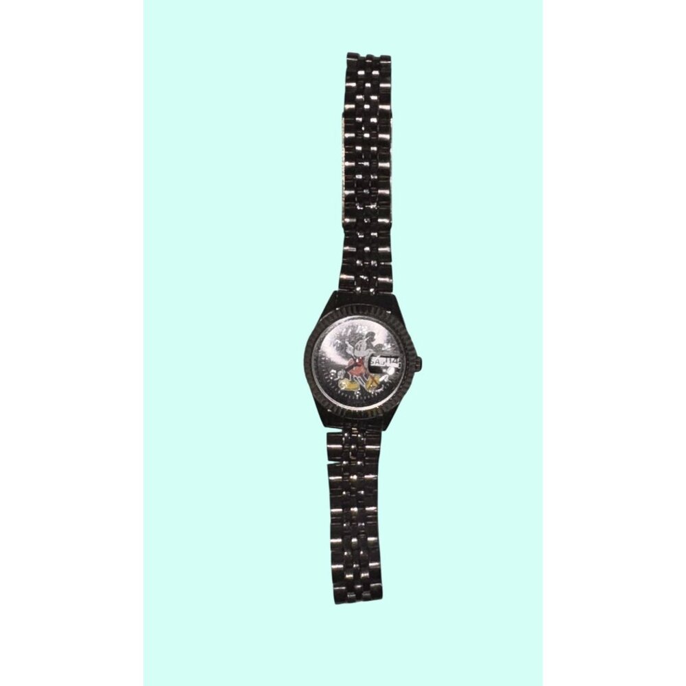 Vintage Disney Mickey Mouse Watch Black Stainless Steel Quartz Japan Movement - Picture 3 of 6
